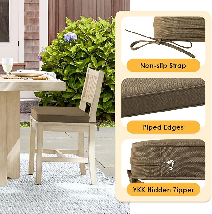Outdoor Sunbrella Square Corner Seat Cushion, 19"x19"x3", Set of 4, Non Slip Seat Cushion Pads with Removable Cover for Patio Furniture, Garden Yard Lawn, Specrtum Caribou