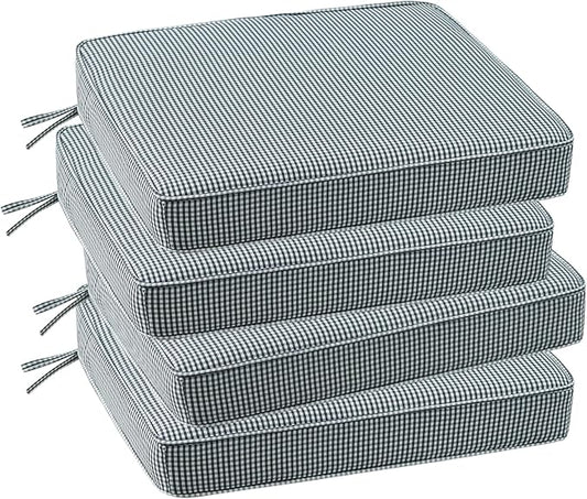 Outdoor Square Corner Seat Cushion, 19"x19"x3", Set of 4, Non Slip Seat Cushion Pads with Removable Cover for Patio Furniture, Garden Yard Lawn, Black White Mini Check