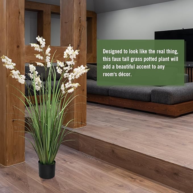 Artificial Tall Grass Plants with Pots 47“ 1 Pack Lily of The Valley Artificial Grass Home Interior Decorating and Outdoor Garden Decorations(White)