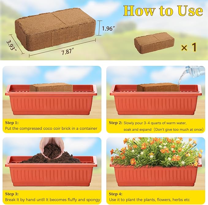 Organic Coco Coir 4.8 Lbs/2.2 KG(4 Pcs) - Compressed Coco Coir Bricks with Low EC & pH Balance - Organic Coco Coir for Plants, Herbs, & Gardening - Premium Coco Coir Potting Soil Substrate