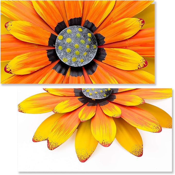 EASICUTI Sunflower Metal Flowers Wall Decor Metal Wall Art Decorations Hanging for Indoor Outdoor Home Bathroom Kitchen Dining Room Bedroom Porch Hallway Or Wall Sculptures 12 Inch