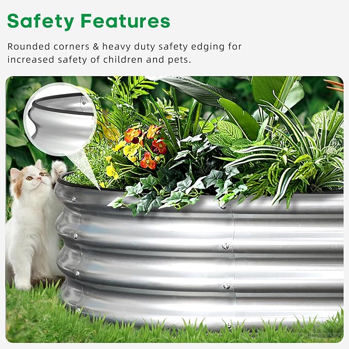 JERIA 6×3×1ft Oval Raised Garden Bed,Galvanized Raised Garden Bed Kit Outdoor Metal Gardening Planter Box for Vegetable, Fruits, Flower,Herbs