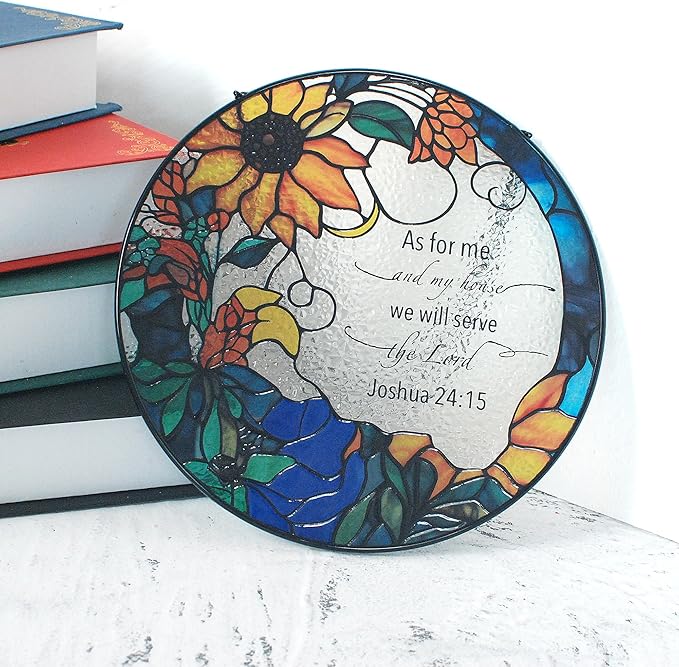 The Lord Suncatcher Stained Glass - As for Me and My House We Will Serve The Lord Christian Wall Decor | Bible Verse Wall Art for Bible Lovers Bible Verse Wall Art Themed Gift