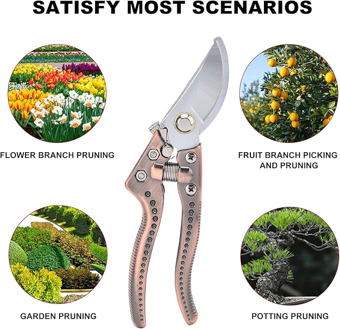 Tree Trimmers Secateurs, Hand Pruner, Garden Scissors for Plant,Pruning Shears for Gardening, Garden Hand Shears, Pruners for Gardening, Garden Clippers, Hedge Shears, Garden Tools (copper color)