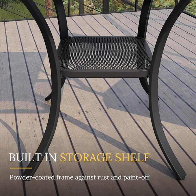 VICLLAX 27.5" Outdoor Round Patio Table for Lawn Garden, All Weather Metal Round Patio Dining Table with Storage Shelf, 2 Person Small Patio Table, Grey Wood-Like Tabletop