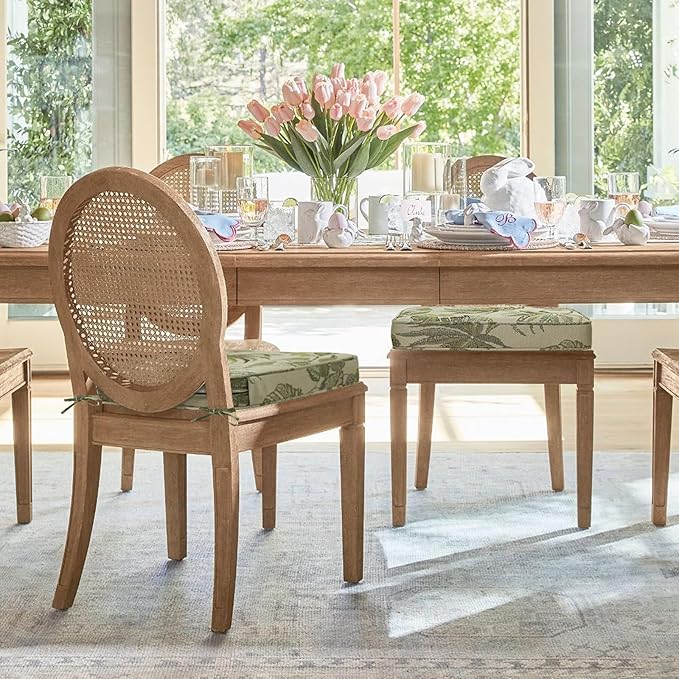 Outdoor Round Corner Seat Cushion, 17"x16"x2", Set of 4, Non Slip Seat Cushion Pads with Removable Cover for Patio Furniture, Garden Yard Lawn, Dark Green Vine