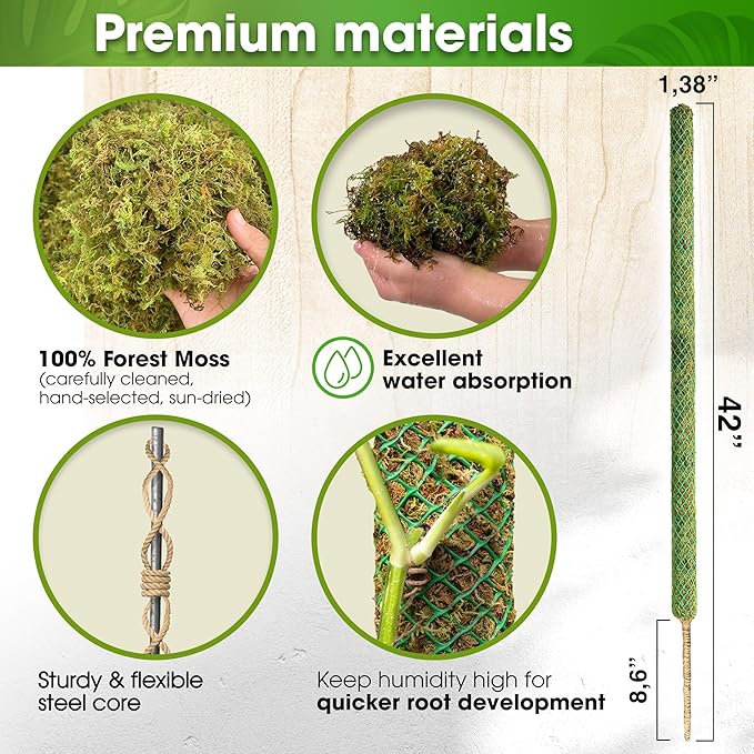 DUSPRO 42ββ Mesh Moss Pole for Plants, Tall Trellis for Climbing Monstera Plant Support, Sphagnum Moss Stick for Big Climbing Indoor Plant, Handmade Plant Stakes for Houseplant