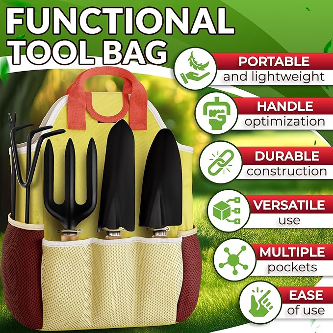 Gardening Tool Set - 9 Pcs Gardening Tools for Women Gardening Hand Tools Gardening Kit Garden Tools for Women Garden Tool Set Gifts for Gardeners - Gardening Set Cool Stuff for Gardening Gifts
