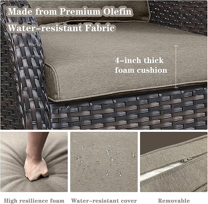 Outdoor Furniture Sectional Sofa L Shaped Couch - Patio Wicker Set with 2 Swivel Glider Chairs, 8 Piece Rattan Patio Conversation Sets with Gray Cushion for Deck Backyard Sunroom Grey Cushion