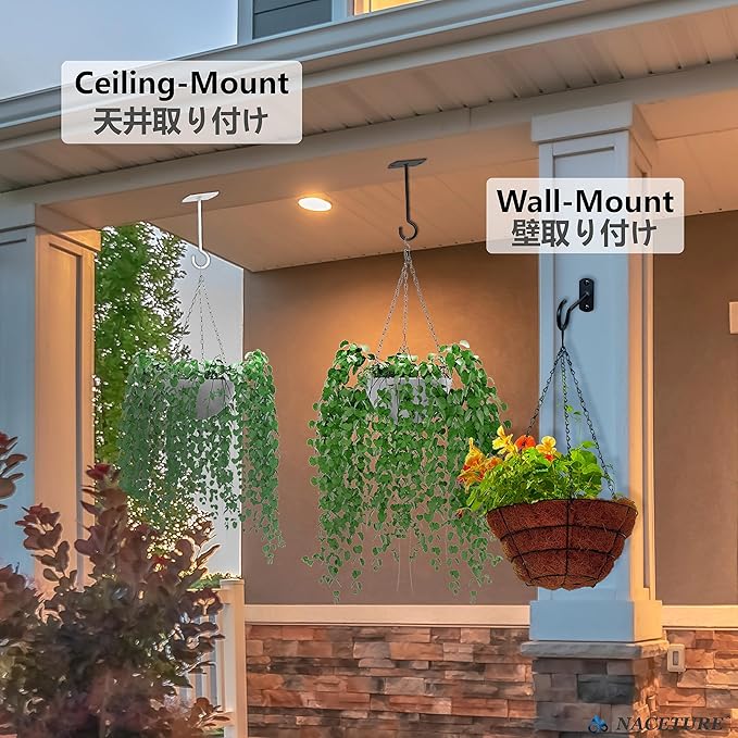 NACETURE Ceiling Hooks for Hanging Plants 4 Pack - Square Wall Mount Plant Hanger Indoor Hanging Hooks Metal Plant Bracket Iron Lanterns Hangers for Wind Chimes, Planters (5" White 4 Pack)