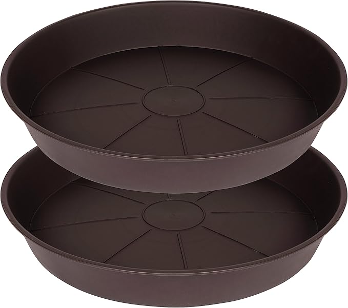 2 Pack of Plant Saucer 20 22 inch (19.5 Inch Base), Deep Heavy Duty Plastic Plant Saucers 20" Round, Flower Plant Trays for Indoors Outdoor, Plant Drip Tray for Planter 18-22" (Chocolate Brown)