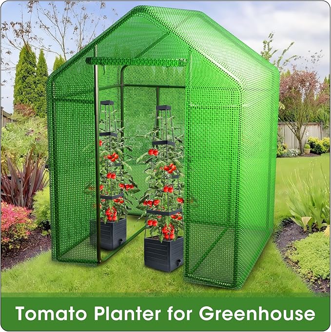 MQFORU 2 Packs Raised Garden Bed Tomato Planter with Trellis, 57" Tomato Cages for Climbing Vegetables Plant, Self Watering Planters Box for Garden Pots for Patio Greenhouse Indoor Outdoor(2PCS)