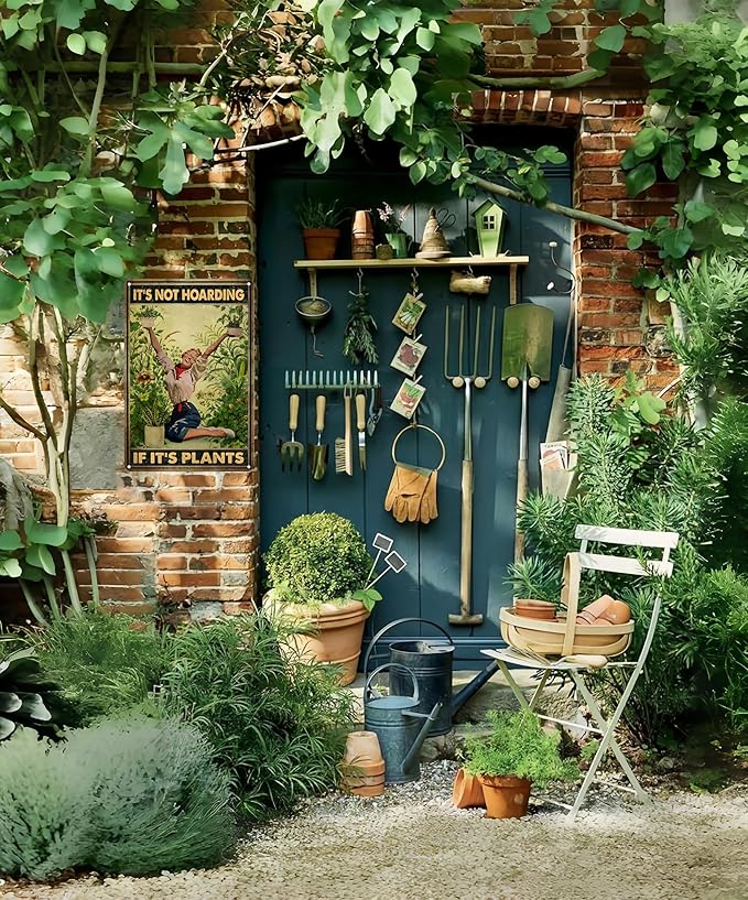 Bestylez Gardening Gifts Vintage Gardening Tin Sign It‘s Not Hoarding If It's Plants Sign for Home Garden Greenhouse Living Room Bedroom Outdoor Decor 8X12 Inch (3066)