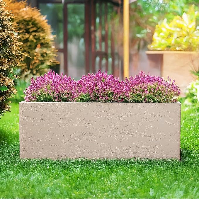 42 Inch Rectangular Concrete Planter(42Lx14Wx15H,58 Pounds),Durable All-Weather Use with Drainage Holes,Large Rectangular Planter for Outdoor Indoor Plants