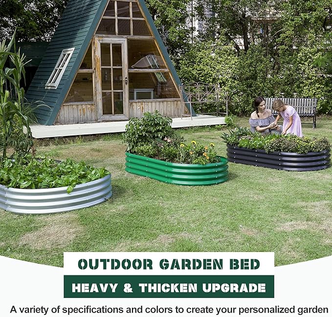 Land Guard 6×3×1 ft Galvanized Raised Garden Bed Kit, Raised Garden Boxes Outdoor, Oval Metal Raised Garden Beds for Vegetables, Flowers, Herbs(Grey)……