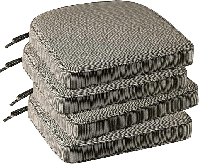 Outdoor Outdoor Round Corner Seat Cushion, 17"x16"x2", Set of 4, Non Slip Seat Cushion Pads with Removable Cover for Patio Furniture, Garden Yard Lawn, Dark Black Tan Stripe