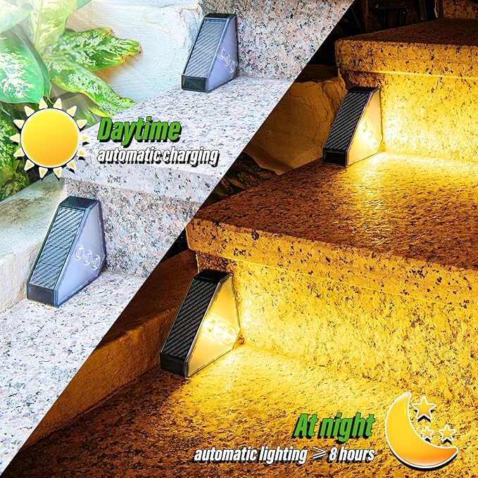 JSOT Solar Step Stair Lights Outdoor Yard Decor 12 Pack, IP65 Waterproof Deck Lighting for Outside Solar Powered, Solar Garden Light Decor for Fence, Backyard, Front Porch Step, Balcony, Wall, Patio