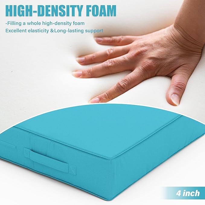 Patio Chair Cushions 18.5 X 16 X 4 Inch Waterproof Outdoor Seat Cushions for Patio Furniture, Outdoor Sofa Couch Pads with Ties & Handle, Set of 2, Lake Blue