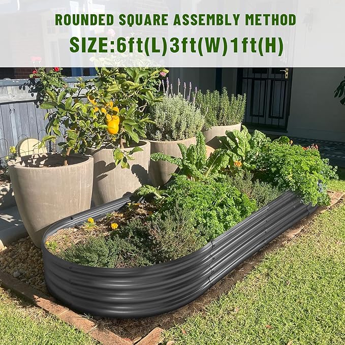 Land Guard 6×3×1 ft Galvanized Raised Garden Bed Kit, Raised Garden Boxes Outdoor, Oval Metal Raised Garden Beds for Vegetables, Flowers, Herbs(Grey)……
