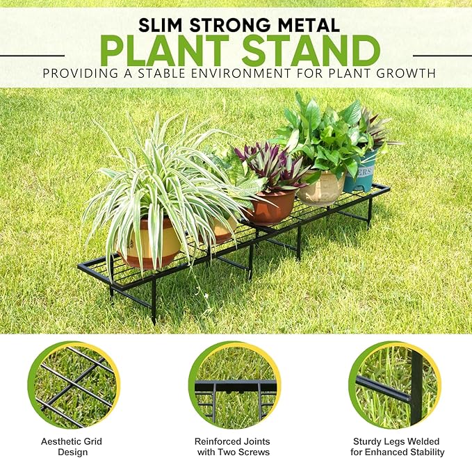2 Pack Black Metal Plant Stands, Versatile for Indoors & Outdoors, Ideal Multi-Plant Display Rack for Windowsills, Patios, & Balconies