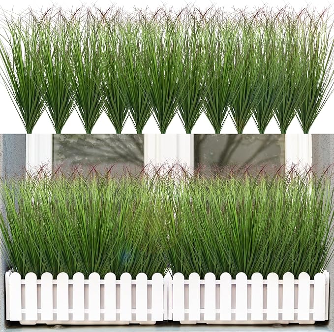36Pcs Artificial Grass Plants, Faux Shrubs Wheat Grass, Fake Tall Grass Plants for Outdoor Decor, Greenery Stems Weed for Room Indoor Home Decor(Green Red Tail