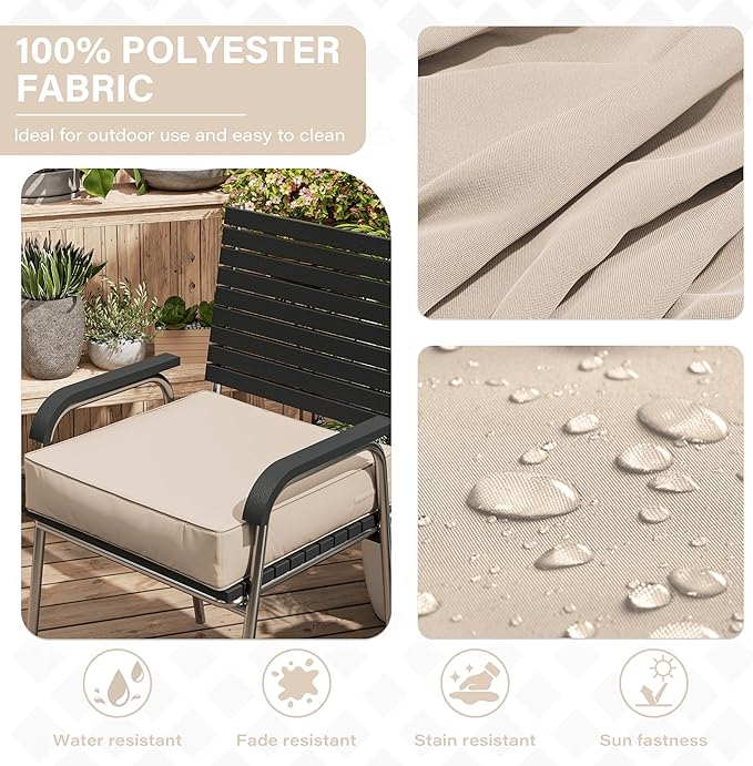 Patio Chair Cushions 24 X 24 X 5 Inch Waterproof Outdoor Seat Cushions for Patio Furniture, Outdoor Sofa Couch Pads with Ties & Handle, Set of 2, Sand