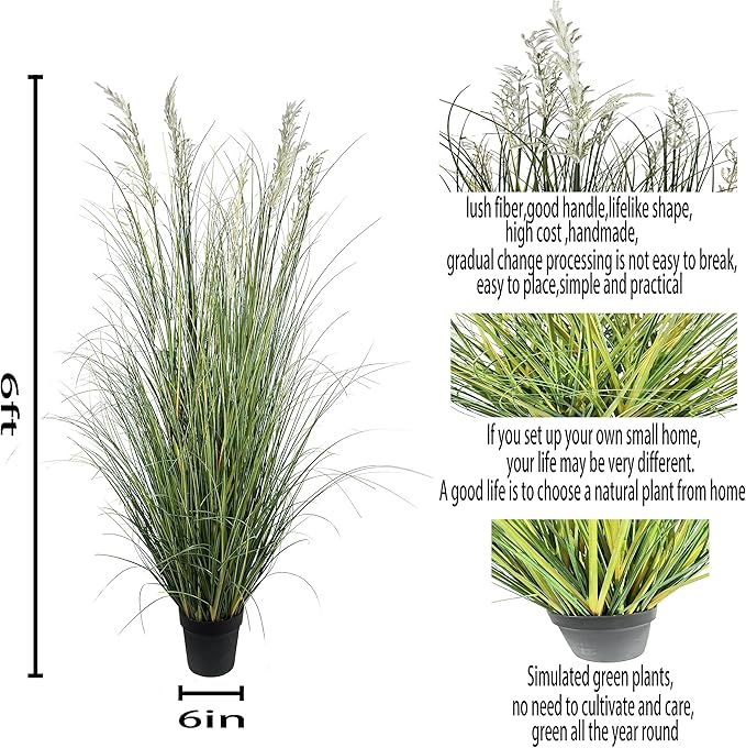 Artificial Plant 71in(6ft,2pack) Tall Artificial Grass Plant,Faux Plants Indoor Home Decorative Artificial Plants & Flowers in Pot Fake Plant, House Plant Indoor