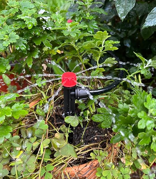 50pcs Drip Irrigation Emitters with Stake, Adjustable 360 Degree Water Flow Lock Barbed Dripper for 1/4" Drip Irrigation Tubing,Garden Irrigation Sprayer for (4-7mm) Watering System