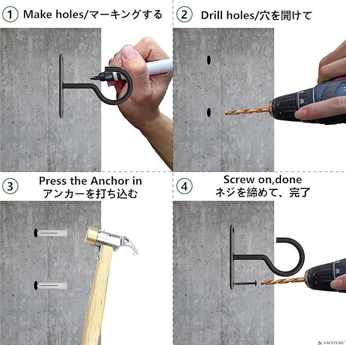 NACETURE Ceiling Hooks for Hanging Plants 2 Pack - Square Wall Mount Plant Hanger Indoor Hanging Hooks Metal Plant Bracket Iron Lanterns Hangers for Wind Chimes, Planters (2.5" Black 2 Pack)