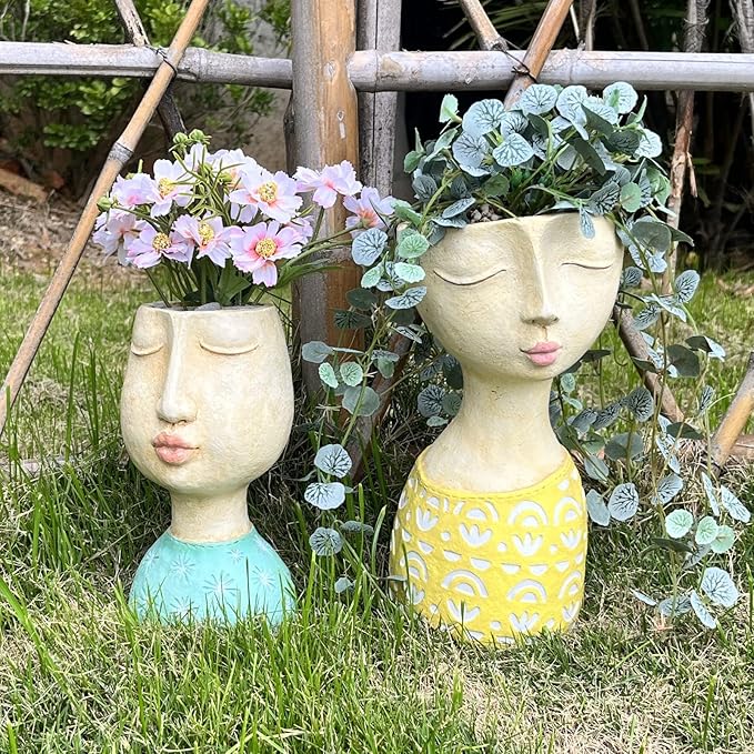 DiliComing Face Planter-Pots for Indoor Plants - 11 Inch Tall Planters for Flowers Head Planter with Drainage for Patio Yard Garden Succulent Pots Garden Décor 6 x 6 x 11 Inch