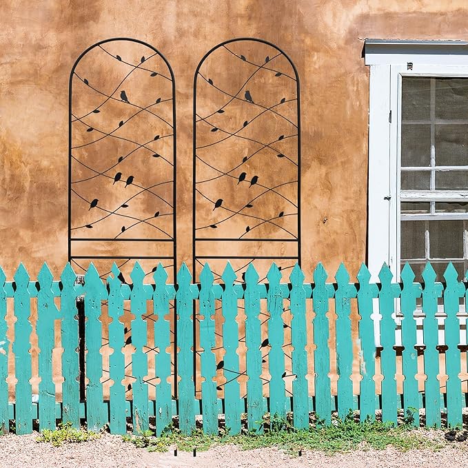 Metal Garden Trellis Rustproof Trellis for Climbing Plants Outdoor Flower Support Bird Deco (Black-2 Pack, 86.7"x19.7")