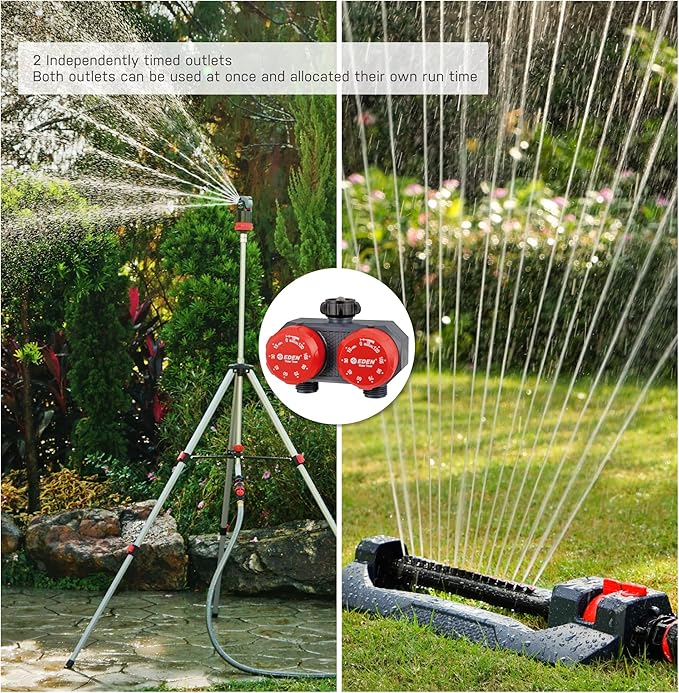 Eden 25124 2-Zone Mechanical Watering Timer, Red, Grey