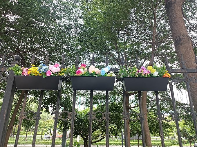 3 Pcs Large Hanging Flower Pots for Railing Or Fence 16 Inch Railing Planter Box for Any Balcony, Porch or Deck Countryside Style Window Planter Boxes Are Perfect to Herbs & Flowers for Garden (Black)