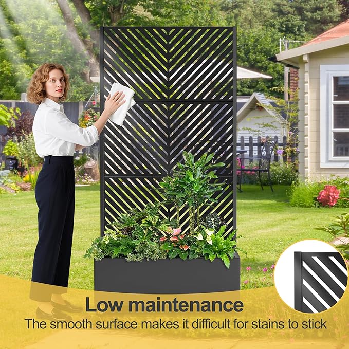 Raised Garden Bed with Trellis and Wheels,73"x35"x16" Metal Raised Garden Bed,Black Parallel Metal Planter with Climbing Trellis for Vines & Vegetables