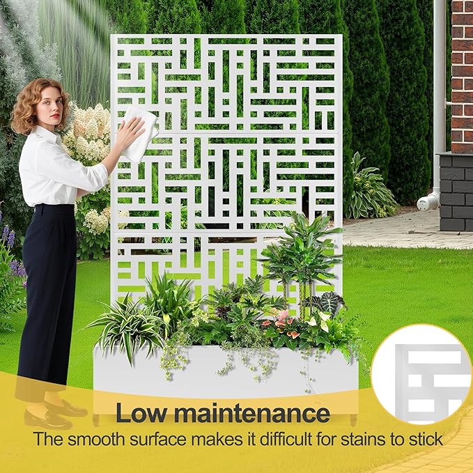 Raised Garden Bed with Trellis and Wheels,73"x47"x16" Metal Raised Garden Bed,White Modern Metal Planter with Climbing Trellis for Vines & Vegetables