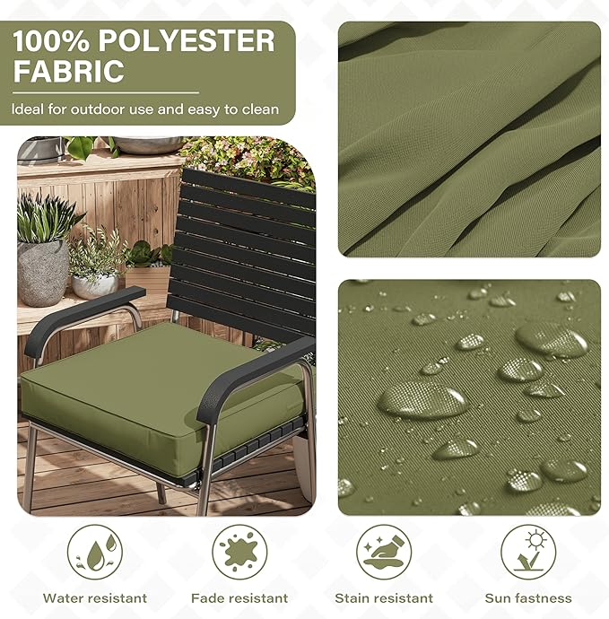 Patio Chair Cushions 22 X 22 X 4 Inch Waterproof Outdoor Seat Cushions for Patio Furniture, Outdoor Sofa Couch Pads with Ties & Handle, Set of 2, Light Green