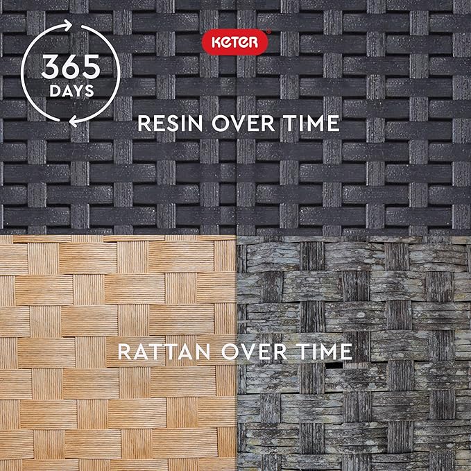 Keter Corfu 4 Piece Set All Weather Outdoor Patio Garden Furniture with Cushions, Charcoal