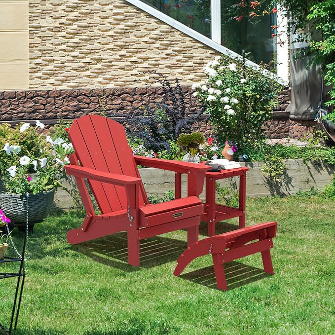 SERWALL Folding Adirondack Chair Footstools Set of 2, Adirondack Ottomans Without Assembly, Red