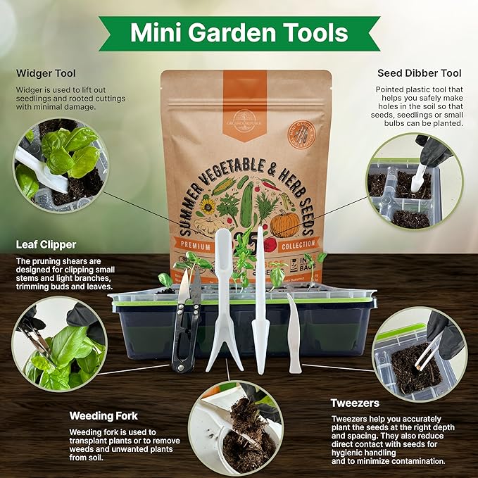 25 Summer Vegetable & Herb Garden Seeds Variety Pack - 6,820+ Non-GMO Heirloom Veggie & Herb Seeds for Outdoors and Indoor Home Gardening: Tomato, Pepper, Okra, Bean, Cucumber, Basil, Rosemary