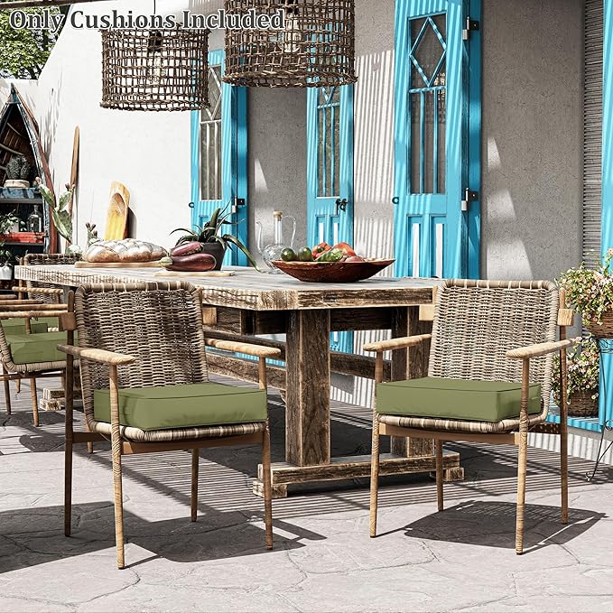 Patio Chair Cushions 19 X 19 X 4 Inch Waterproof Outdoor Seat Cushions for Patio Furniture, Outdoor Sofa Couch Pads with Ties & Handle, Set of 2, Light Green