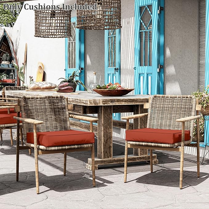 Patio Chair Cushions 22 X 22 X 4 Inch Waterproof Outdoor Seat Cushions for Patio Furniture, Outdoor Sofa Couch Pads with Ties & Handle, Set of 2, Terra Red