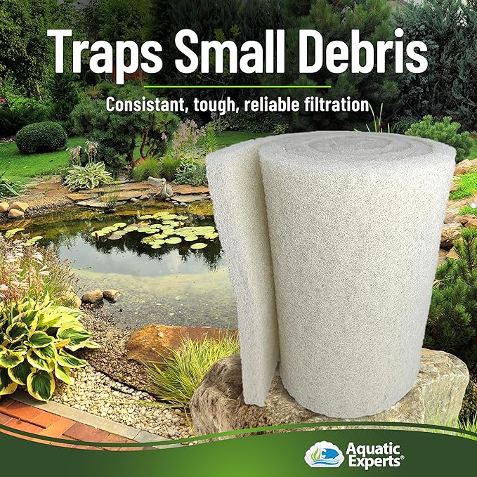Aquatic Experts Classic Koi Pond Filter Pad FINE - White Bulk Roll Pond Filter Media, Ultra-Durable Pond Filters for Outdoor Ponds, Reusable Fish Pond Filter Material, USA, (3/4" - 1" x 18" x 72")