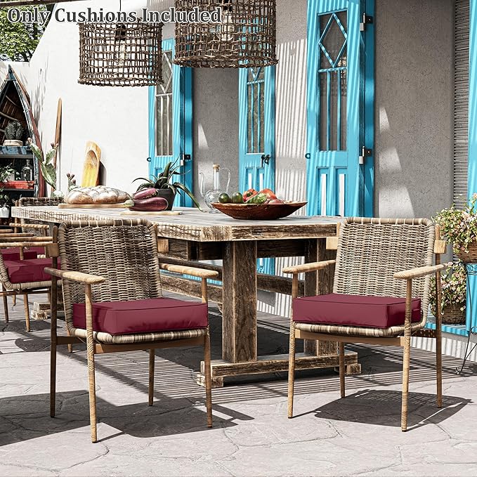 Patio Chair Cushions 19 X 19 X 4 Inch Waterproof Outdoor Seat Cushions for Patio Furniture, Outdoor Sofa Couch Pads with Ties & Handle, Set of 2, Burgundy