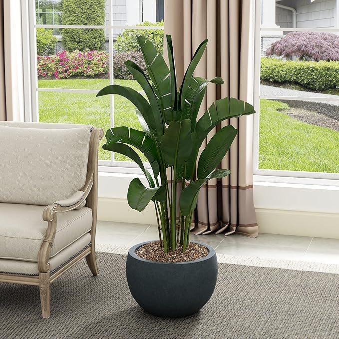 Kante 19.9" Dia Round Concrete Planter, Outdoor/Indoor Large Bowl Plant Pots with Drainage Hole and Rubber Plug for Garden Patio Balcony Home, Dark Gray