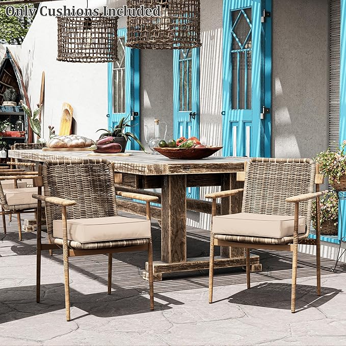 Patio Chair Cushions 19 X 19 X 4 Inch Waterproof Outdoor Seat Cushions for Patio Furniture, Outdoor Sofa Couch Pads with Ties & Handle, Set of 2, Sand