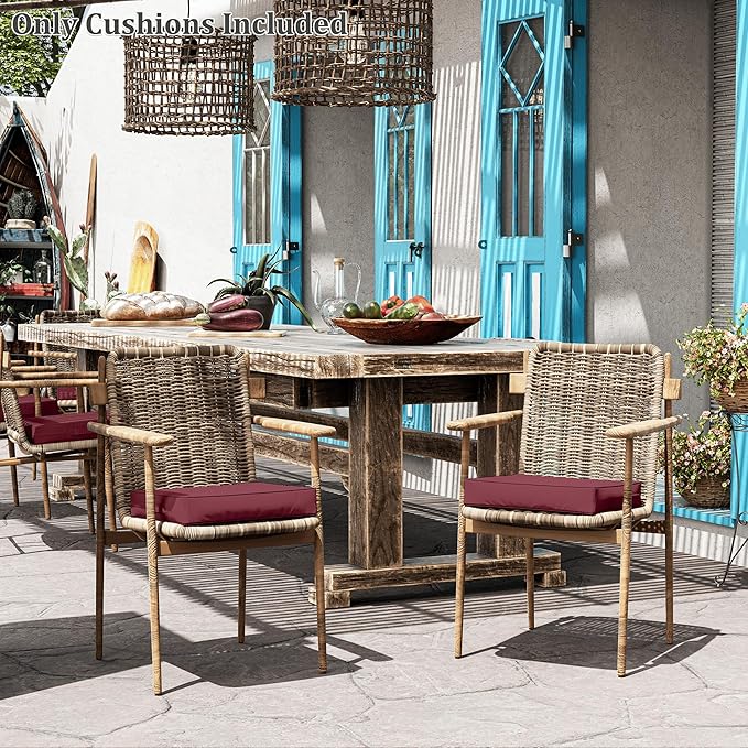 Patio Chair Cushions 17 X 16 X 3 Inch Waterproof Outdoor Seat Cushions for Patio Furniture, Outdoor Sofa Couch Pads with Ties & Handle, Set of 2, Burgundy