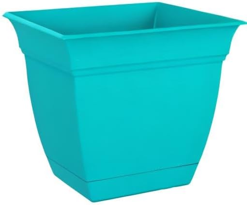 The HC Companies 10 Inch Eclipse Square Planter with Saucer – Indoor Outdoor Plant Pot for Flowers Vegetables Herbs, Teal