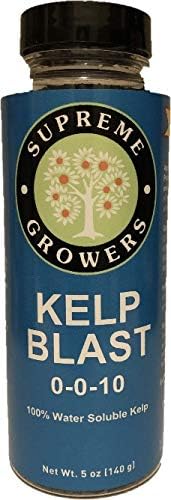 Kelp Blast Concentrate 5oz Bottle Makes 29 Gallons by Supreme Growers Water Soluable Kelp Contains Elements and Vitamins That Enhance Plant Growth and Soil Fertility
