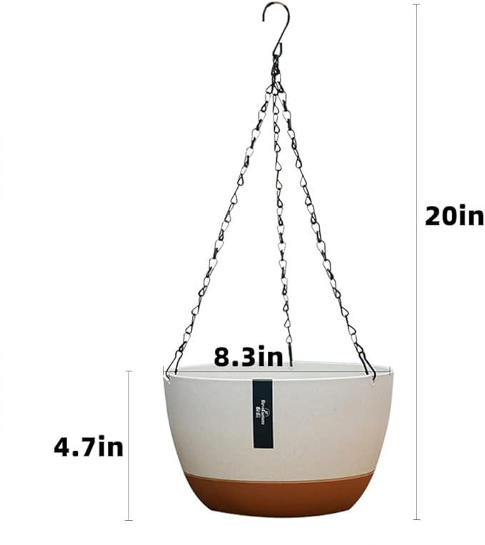 3 Pack Plastic Hanging Planters Set ,8.3 Inch Hanging Flower Plant Pot with Drainage Hole for Indoor Outdoor Plants, Round Hanging Basket with Removable tray for Home Garden Porch Balcony Patio Decor