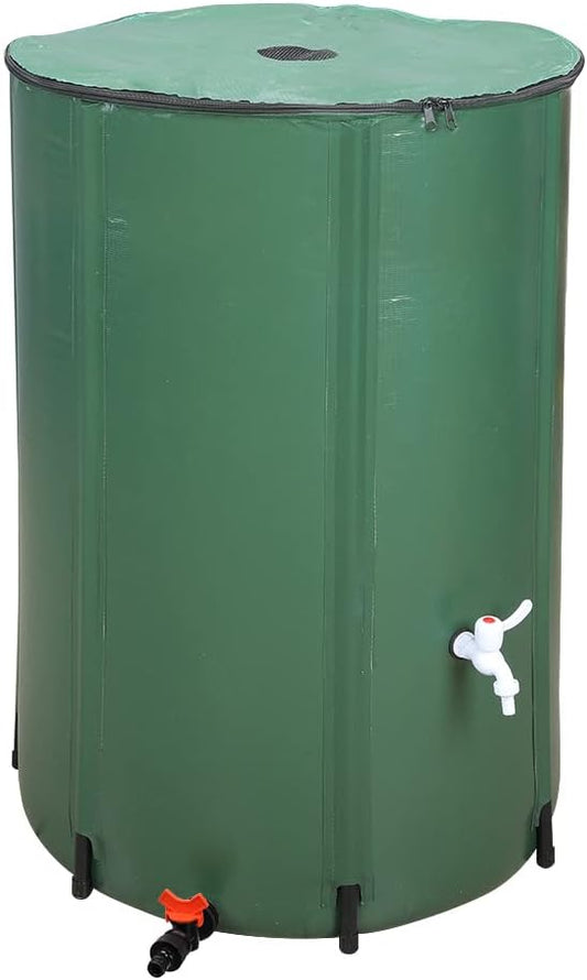 Collapsible Rain Barrel, 132 Gallon Portable Rainwater Collection System, Water Storage Tank, Rain Catcher Barrel with Two Spigots and Overflow Kit, Rain Water Barrel Collector for Garden, Green